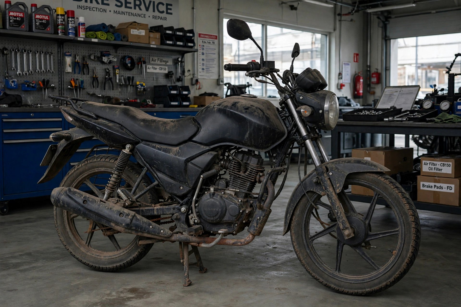 Dusty neglected vehicle in a workshop